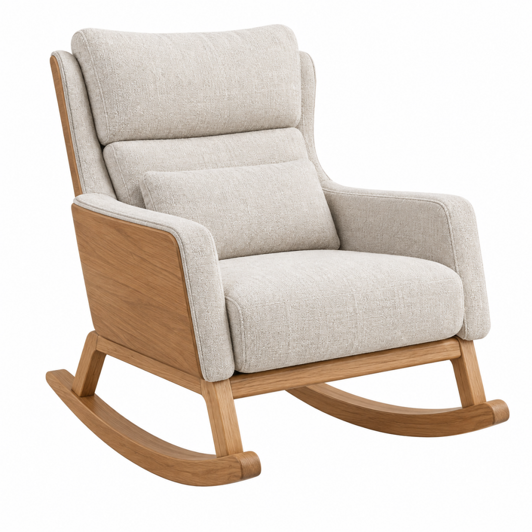 Schaukelstuhl 100 x 75 x 105 cm aus Holz und Textil in Beige mit gepolstertem Sitz