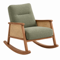 Schaukelstuhl 95 x 68 x 100 cm Holz Rattan grüner Stoffbezug Mid Century Stil