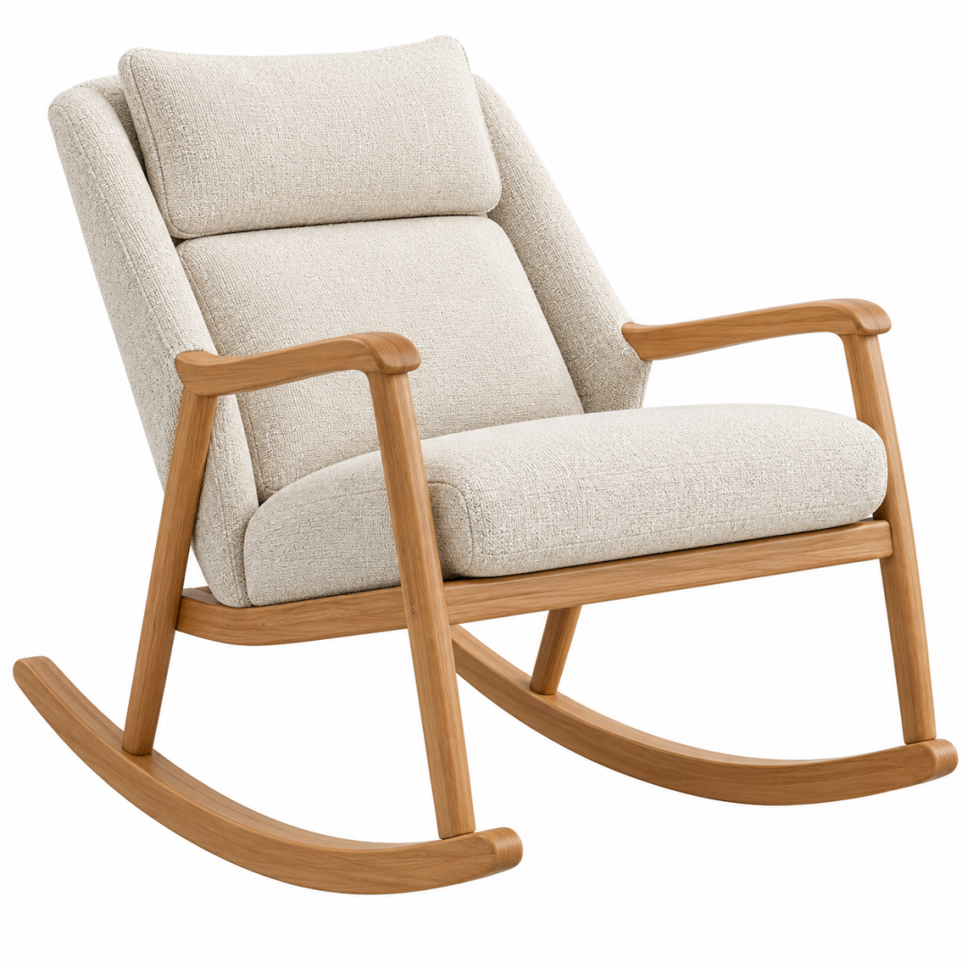 Schaukelstuhl 100 x 70 x 100 cm mit Textilbezug in Creme Holzgestell im skandinavischen Stil