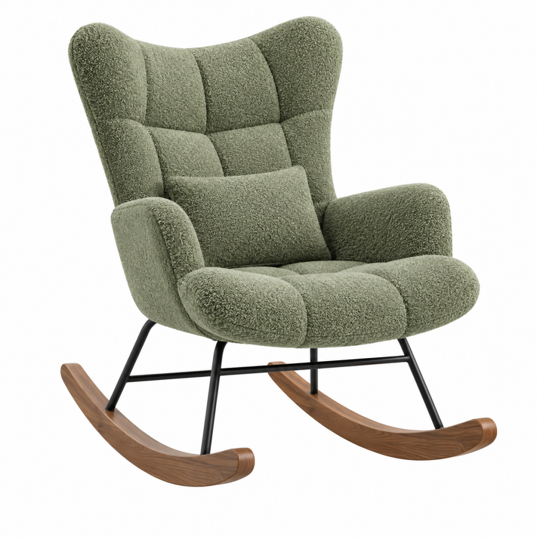 Schaukelstuhl 78 x 100 x 105 cm mit Bouclébezug Olivgrün Holz und Metall im modernen Stil