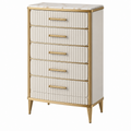 Kommode 80 x 40 x 120 cm in Creme und Gold mit 5 Schubladen Marmoroptik