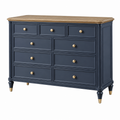 Kommode 150 x 45 x 90 cm aus Holzwerkstoff Blau mit Holzoptik Klassisch mit 9 Schubladen