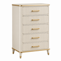 Kommode 60 x 40 x 110 cm in Creme und Gold mit 5 Schubladen geriffelter Front