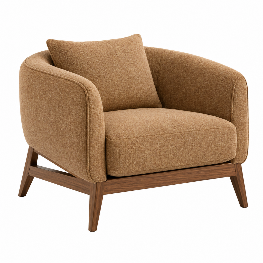 Sessel 85 x 90 x 80 cm in Braun mit Stoffbezug und Holzgestell im modernen Stil