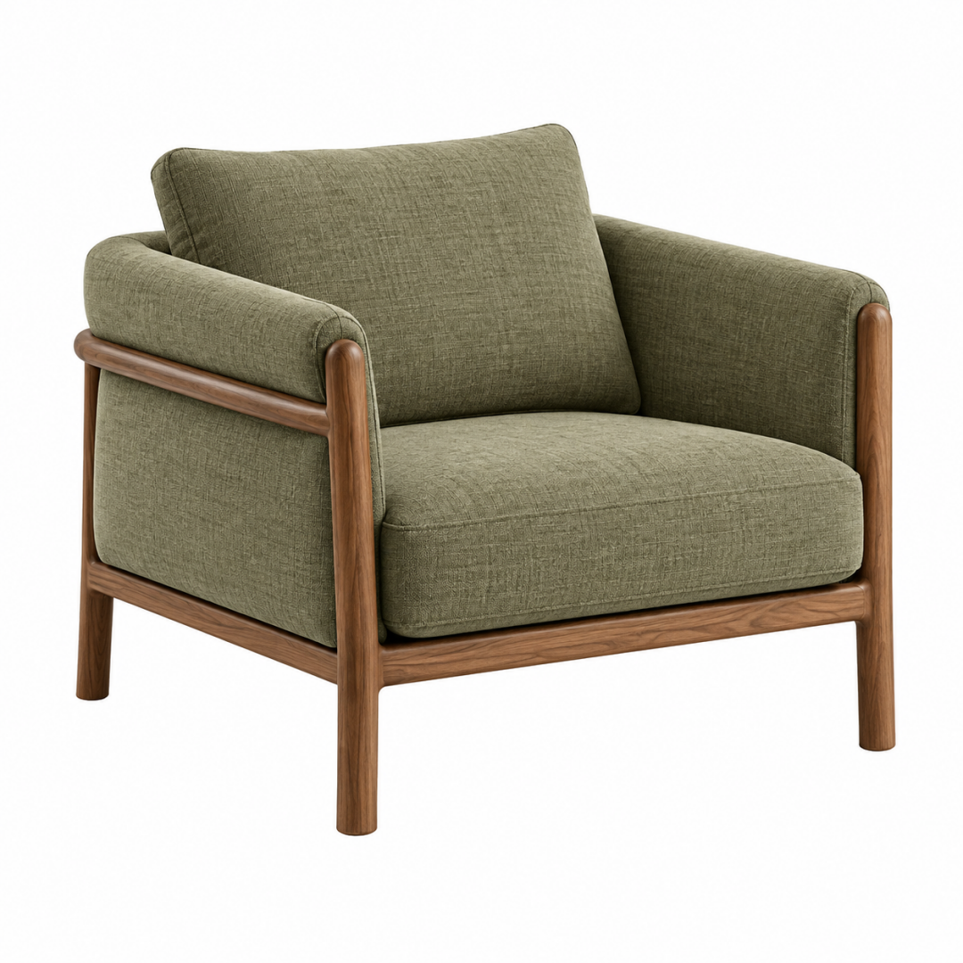 Sessel 82 x 82 x 78 cm aus Textil in Olivgrün mit Holzgestell im Mid-Century-Stil