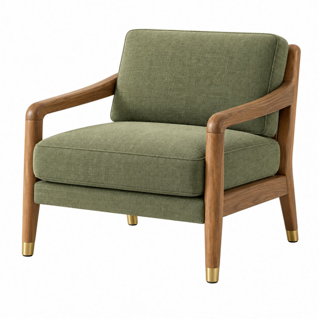 Sessel 75 x 80 x 85 cm mit Stoffbezug und Holzgestell in Olivgrün - gepolsterter Lounge-Sessel