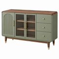 Sideboard 160 x 45 x 85 cm aus Holzwerkstoff Grün Braun mit Glastüren und Schubladen