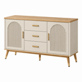 Sideboard 160 x 40 x 85 cm aus Holzwerkstoff in Creme und Natur - Stauraummöbel im Retro-Stil