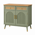 Sideboard 100 x 40 x 90 cm aus Holzwerkstoff Grün mit Rattangeflecht und Schubladen