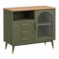 Sideboard 100 x 40 x 85 cm Holzwerkstoff Grün mit Holzplatte und Glastür
