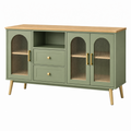 Sideboard 160 x 40 x 85 cm aus Holz und geriffeltem Glas in Olivgrün mit Stauraum