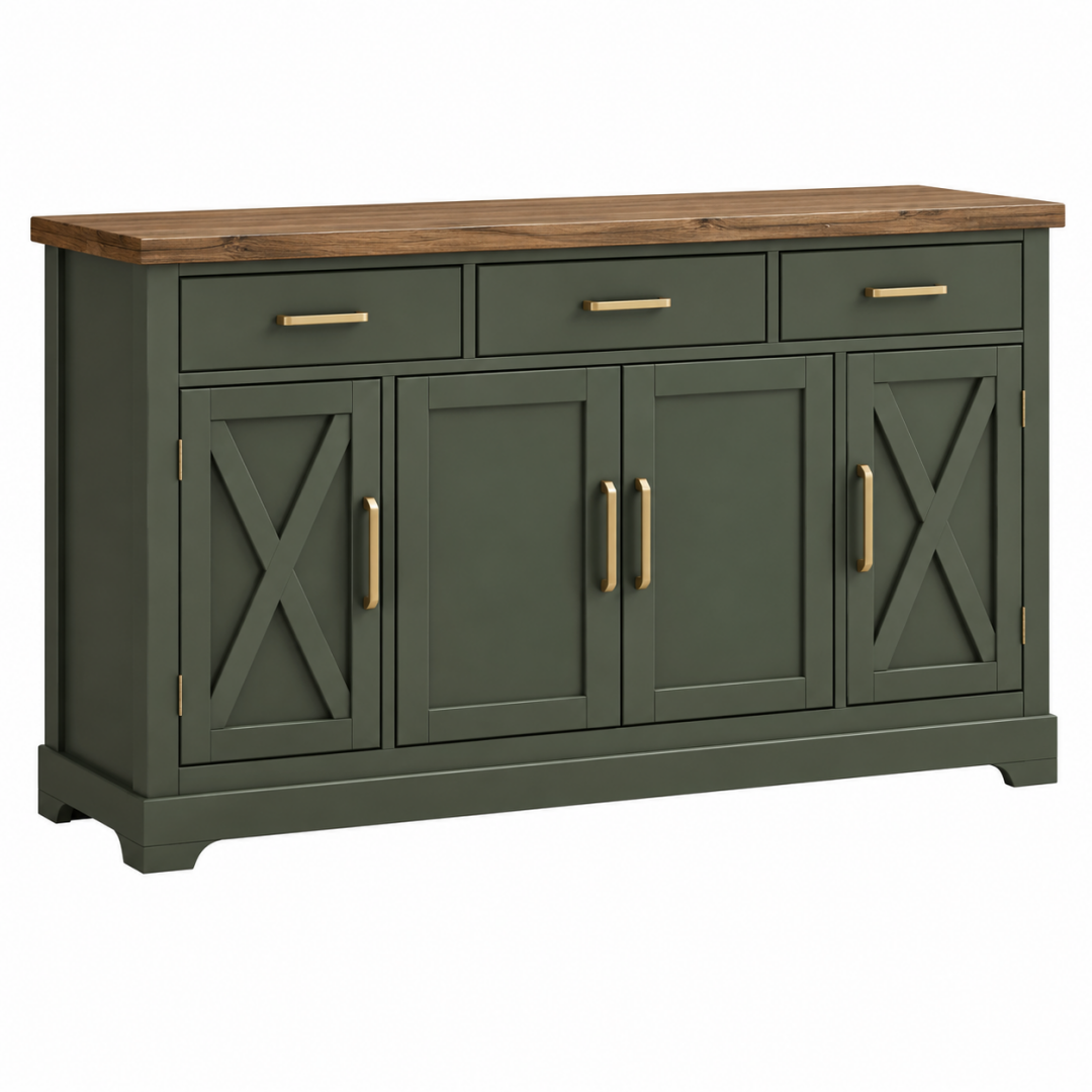 Sideboard 160 x 45 x 90 cm Holz Grün Braun - Landhausstil mit Schubladen und Türen