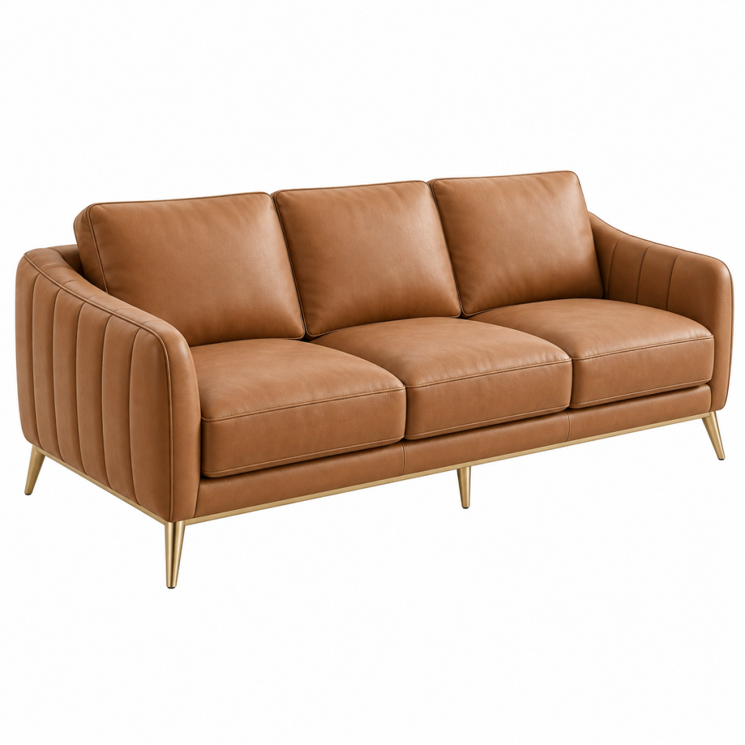 3-Sitzer Sofa 210 x 90 x 85 cm cognacfarben Kunstleder mit Metallfüßen modern