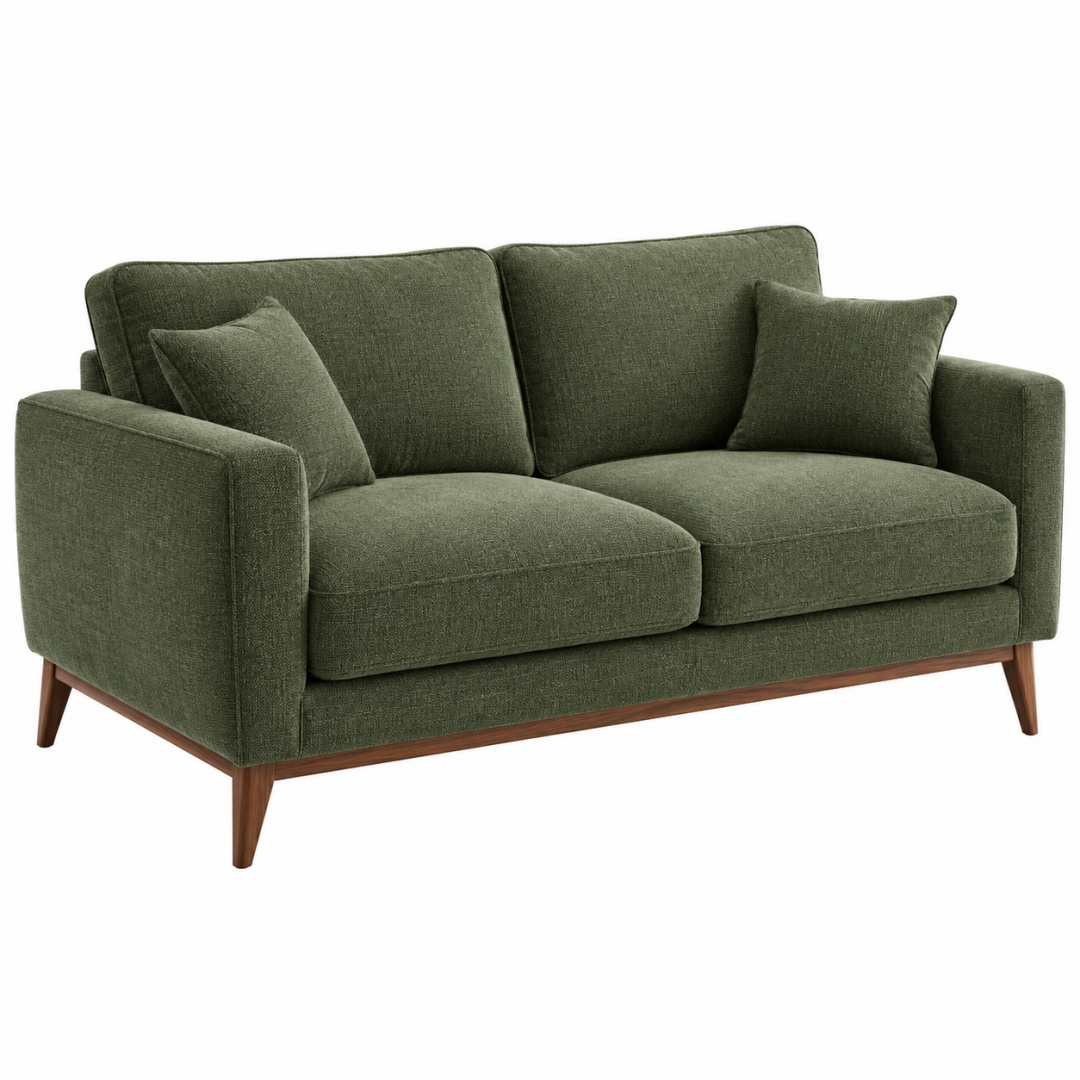 2-Sitzer Sofa 170 x 90 x 85 cm Webstoff Olivgrün Holzfüße Modern