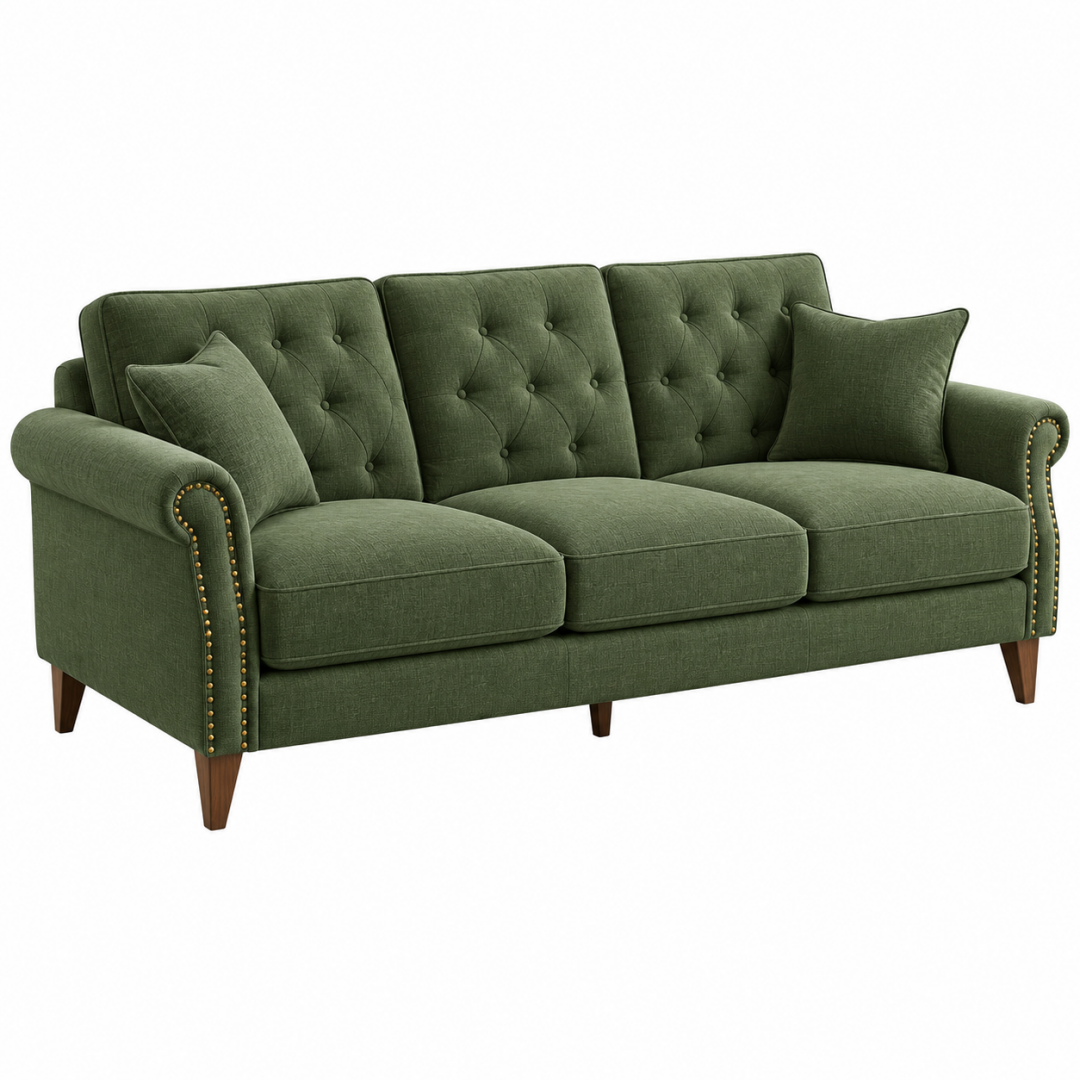 3-Sitzer Sofa 220 x 92 x 88 cm grüner Textilbezug Chesterfield-Stil