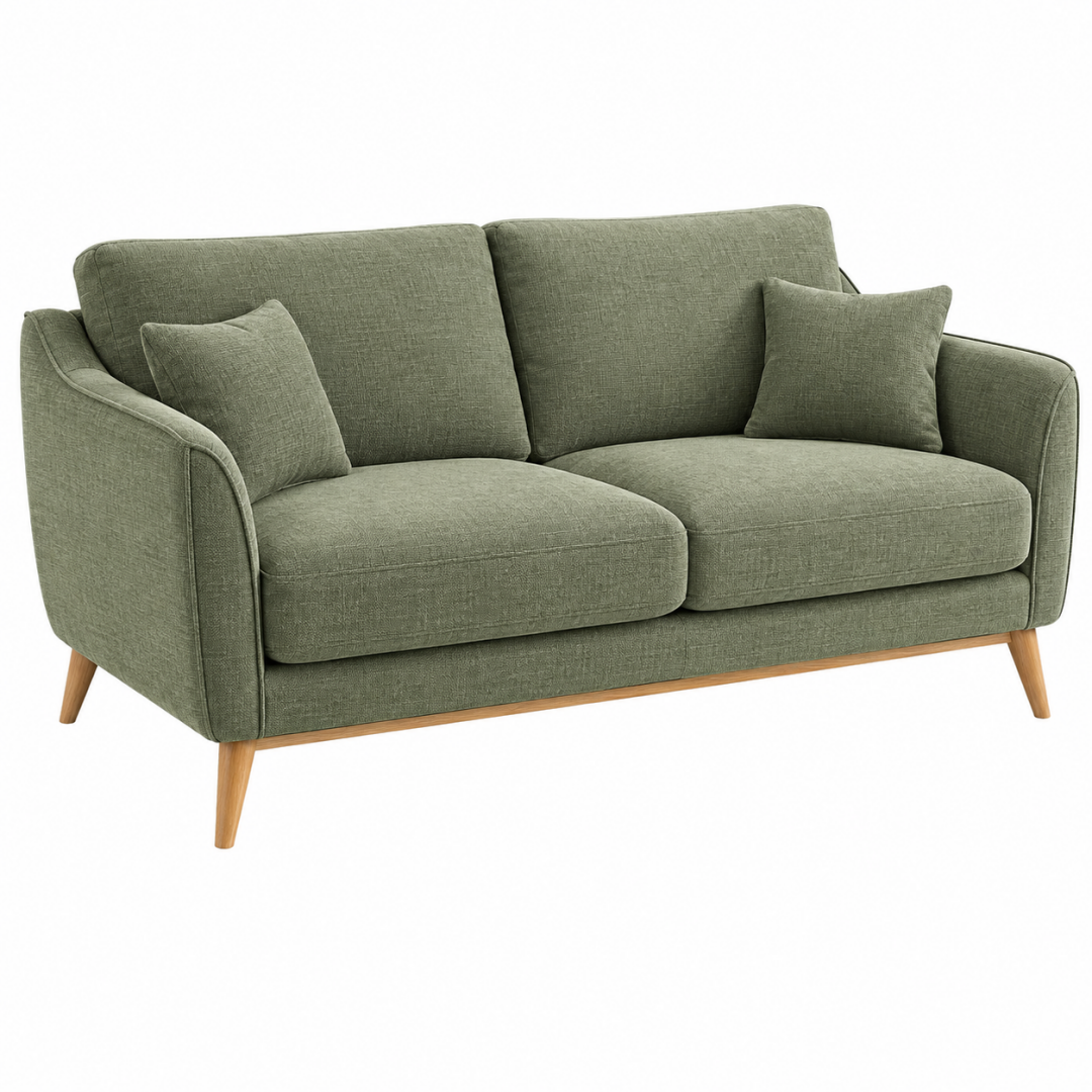 2-Sitzer Sofa 170 x 85 x 88 cm Textil Olivgrün mit Holzfüßen für Wohnzimmer