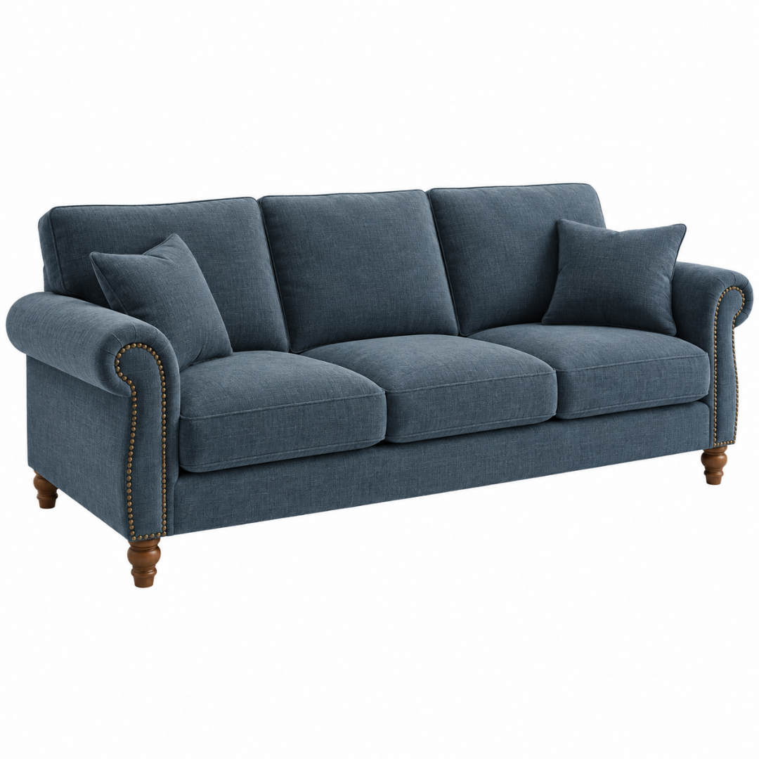 3-Sitzer Sofa 225 x 95 x 90 cm Textil Dunkelblau Wohnzimmer klassischer Stil