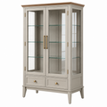 Vitrine 90 x 40 x 180 cm aus Holz und Glas in Beige mit Schubladen